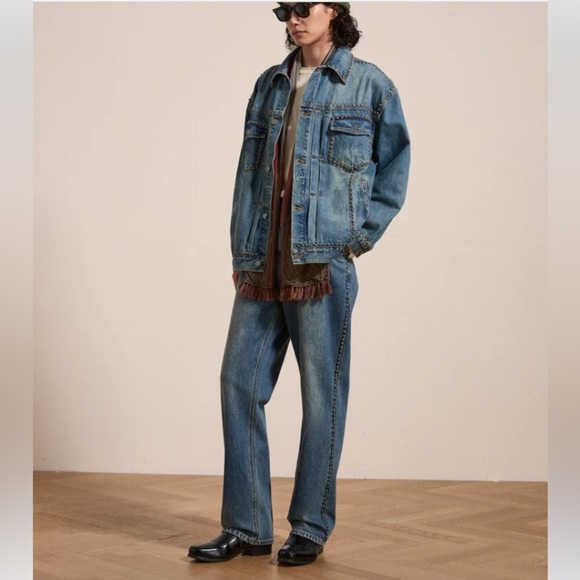 FOUND Azar Studded Oversized Denim Jean Jacket NWT Statement Layering Piece - Picture 16 of 16